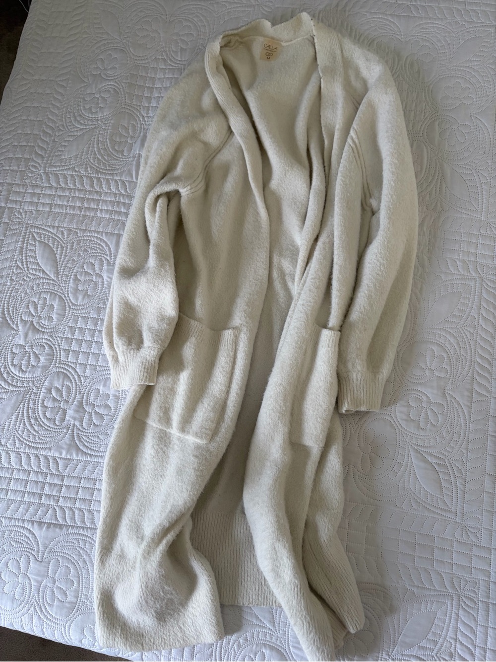 CALIA Cozy Long Open-Front Cream Sweater Cardigan
